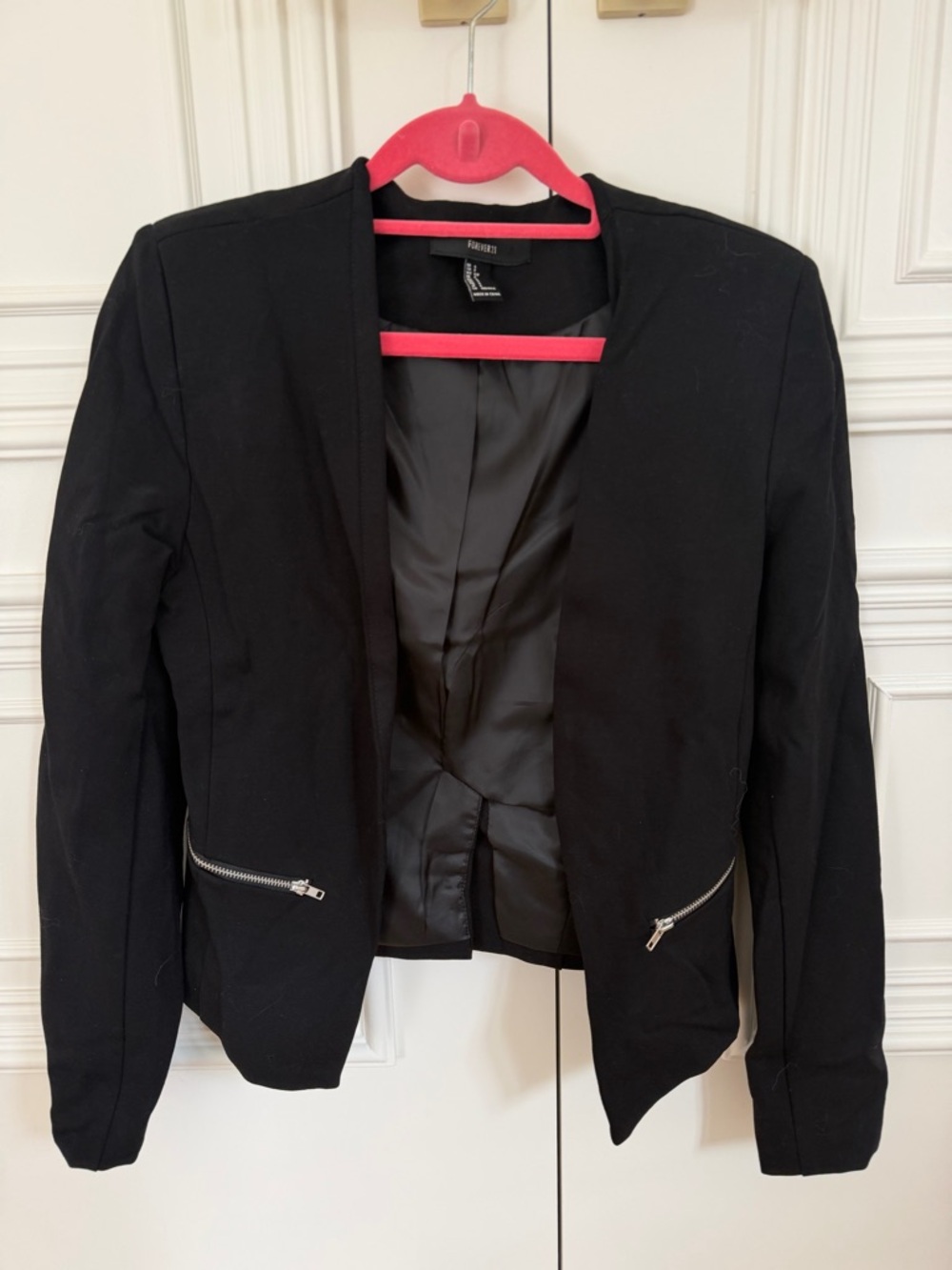Forever 21 Black Collarless Blazer with Silver Zipper Accents